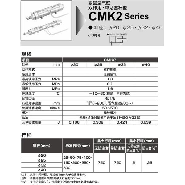 CKD喜開理緊固型氣缸CMK2-CA-40-700-T8H-T-FEB2