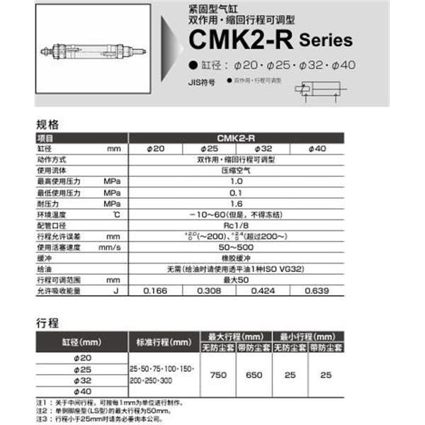 CKD喜開理緊固型氣缸CMK2-R-FB-20-50-25-J-I